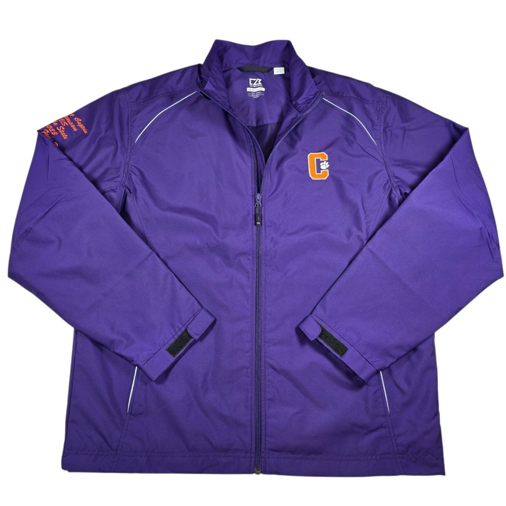 Cutter and Buck CB Weathertec Clemson Tigers Purple Full Zip Jacket Mens LT LOGO